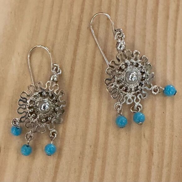 Elegant Silver and Turquoise Dangle Earrings - Picture 2 of 3